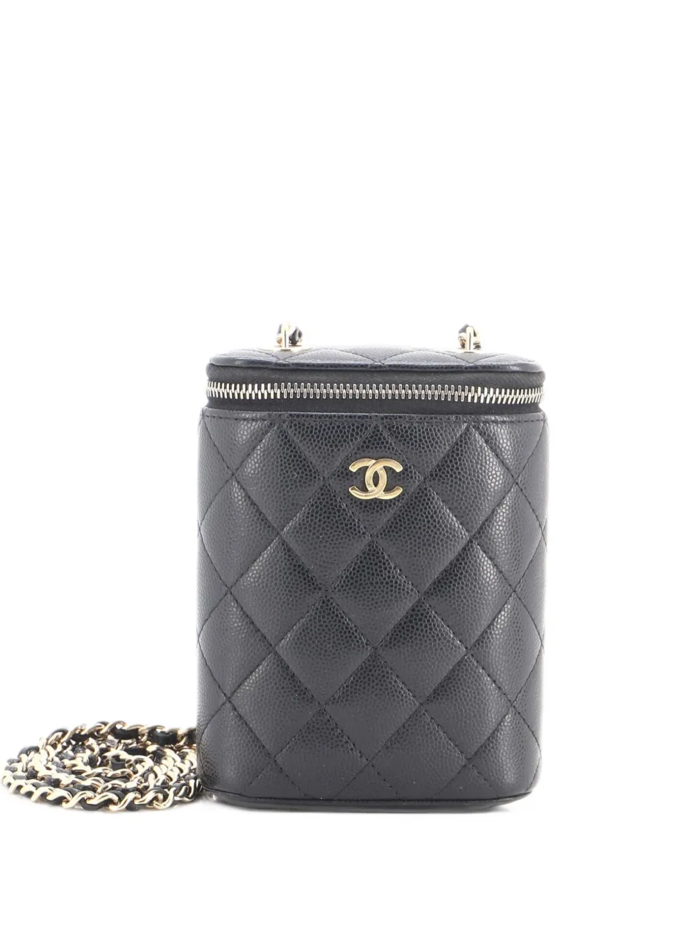 CHANEL Pre-Owned Vertical Classic Vanity Case with Chain Quilted Caviar Small shoulder bag - Black
