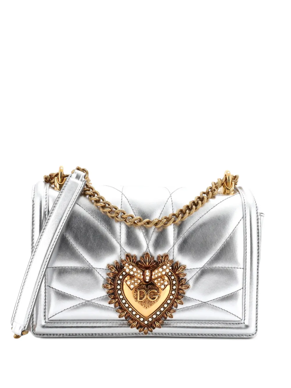 Dolce & Gabbana Pre-Owned Devotion Full Flap Shoulder Bag Quilted Leather Small crossbody bag - Effetto metallizzato