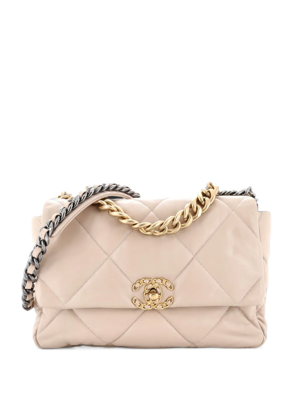 CHANEL Pre-Owned 19 Flap Bag Quilted Leather Large crossbody bag - Neutrals