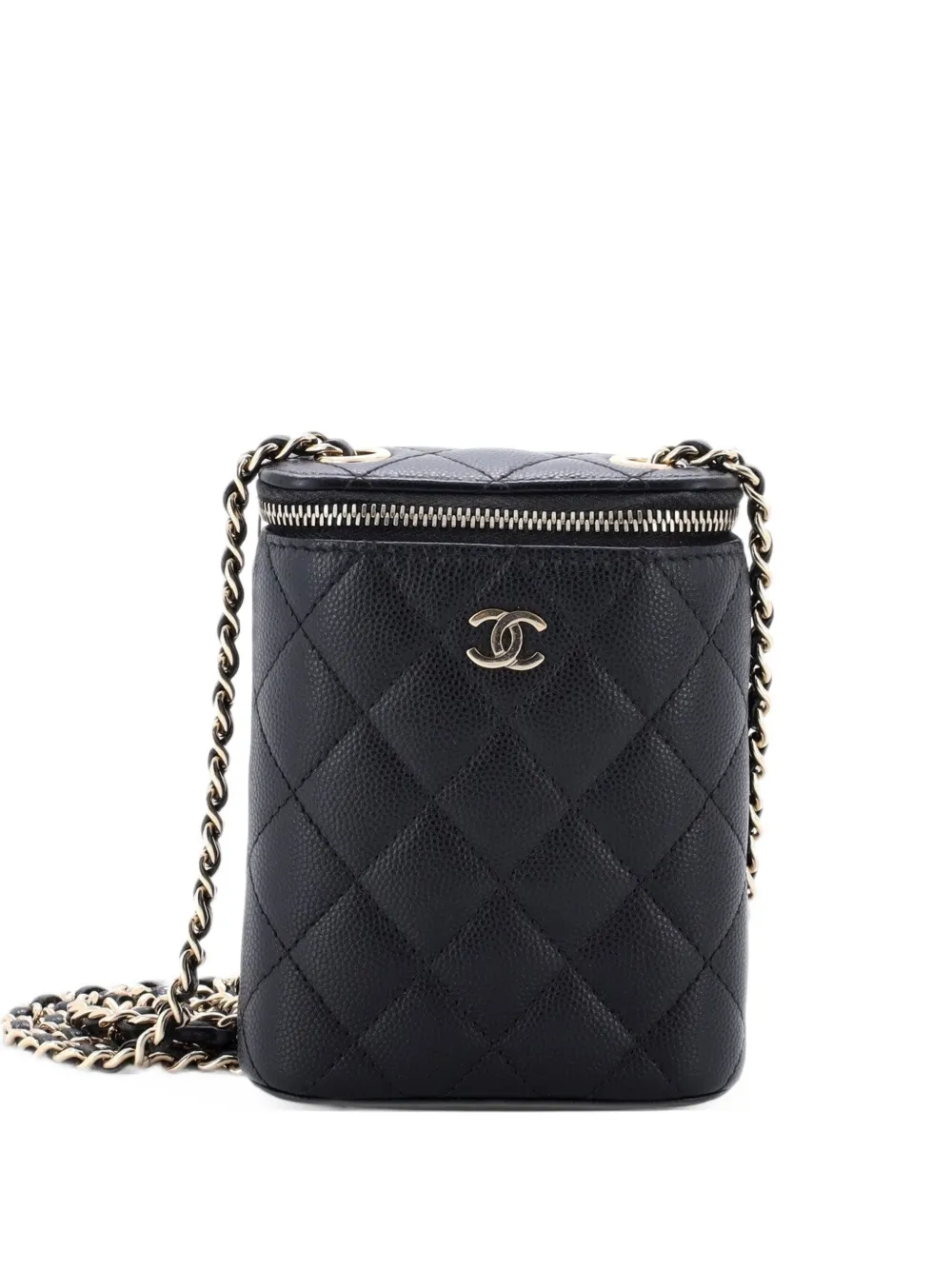 CHANEL Pre-Owned Vertical Classic Vanity Case with Chain Quilted Caviar Small shoulder bag - Black
