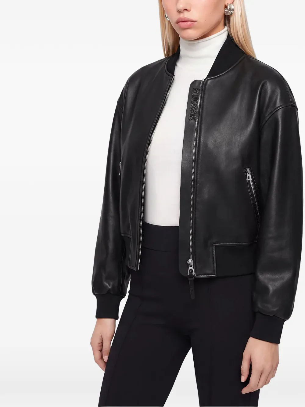 RUDSAK Emerson cropped leather jacket Zwart