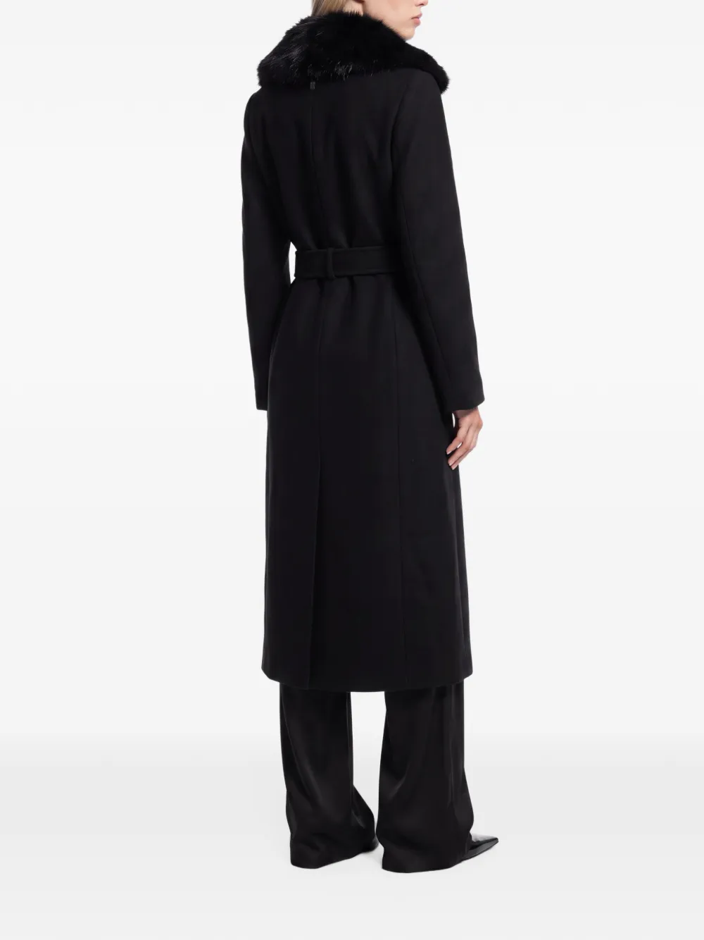 RUDSAK Mel faux-fur-collar wool trench coat Zwart