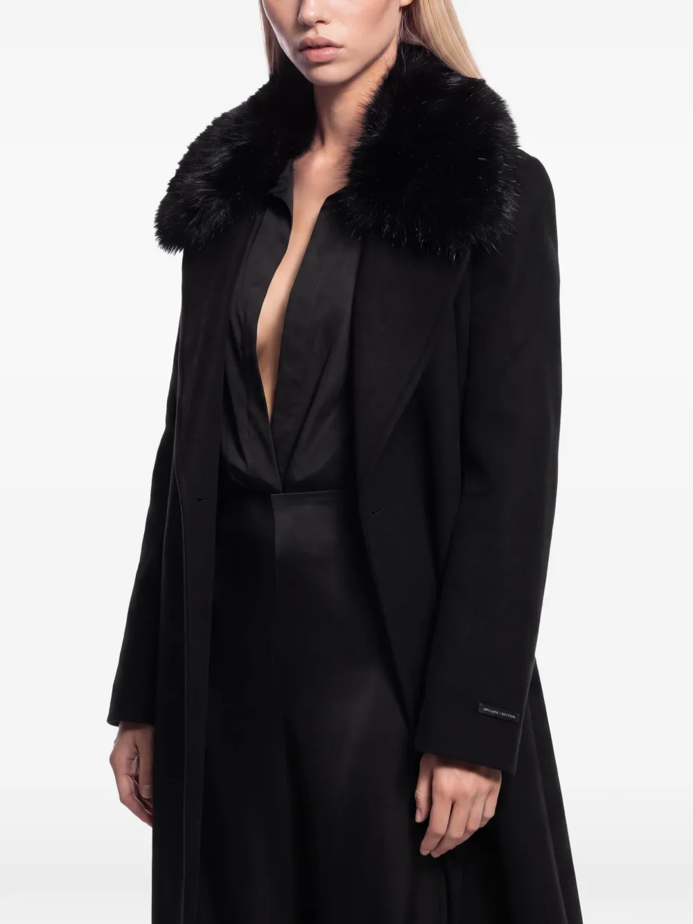 RUDSAK Mel faux-fur-collar wool trench coat Zwart