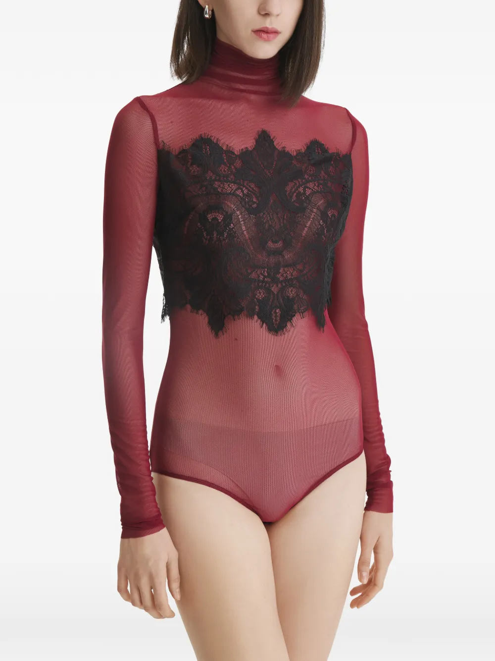 2310 STUDIO lace-panel bodysuit Rood