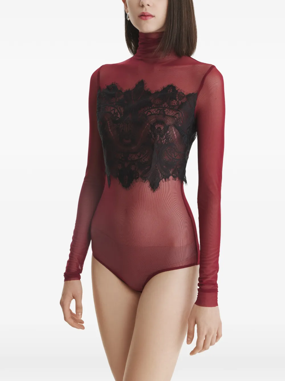 2310 STUDIO lace-panel bodysuit Rood