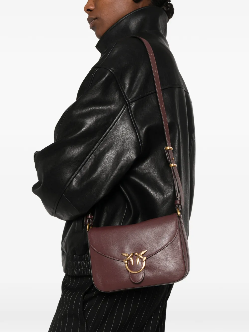 PINKO Love Birds leather shoulder bag Bruin