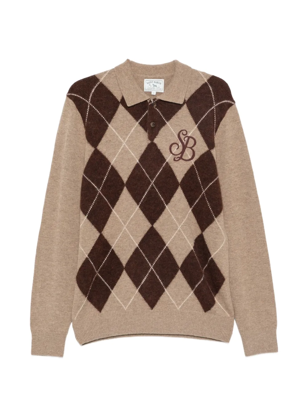 MC2 Saint Barth Belmont argyle-knit logo-embroidered polo shirt Beige