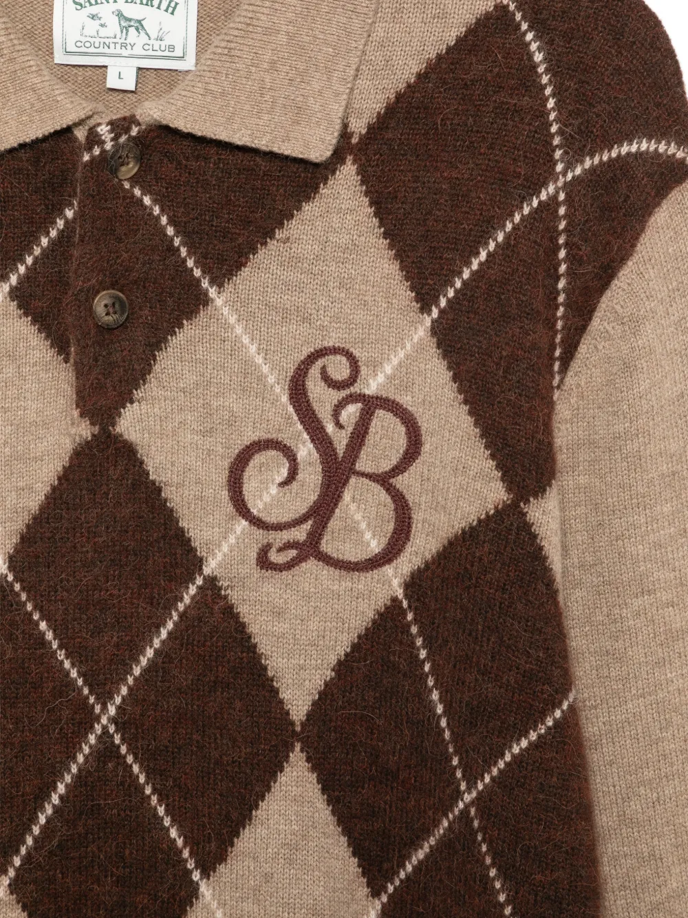 MC2 Saint Barth Belmont argyle-knit logo-embroidered polo shirt Beige