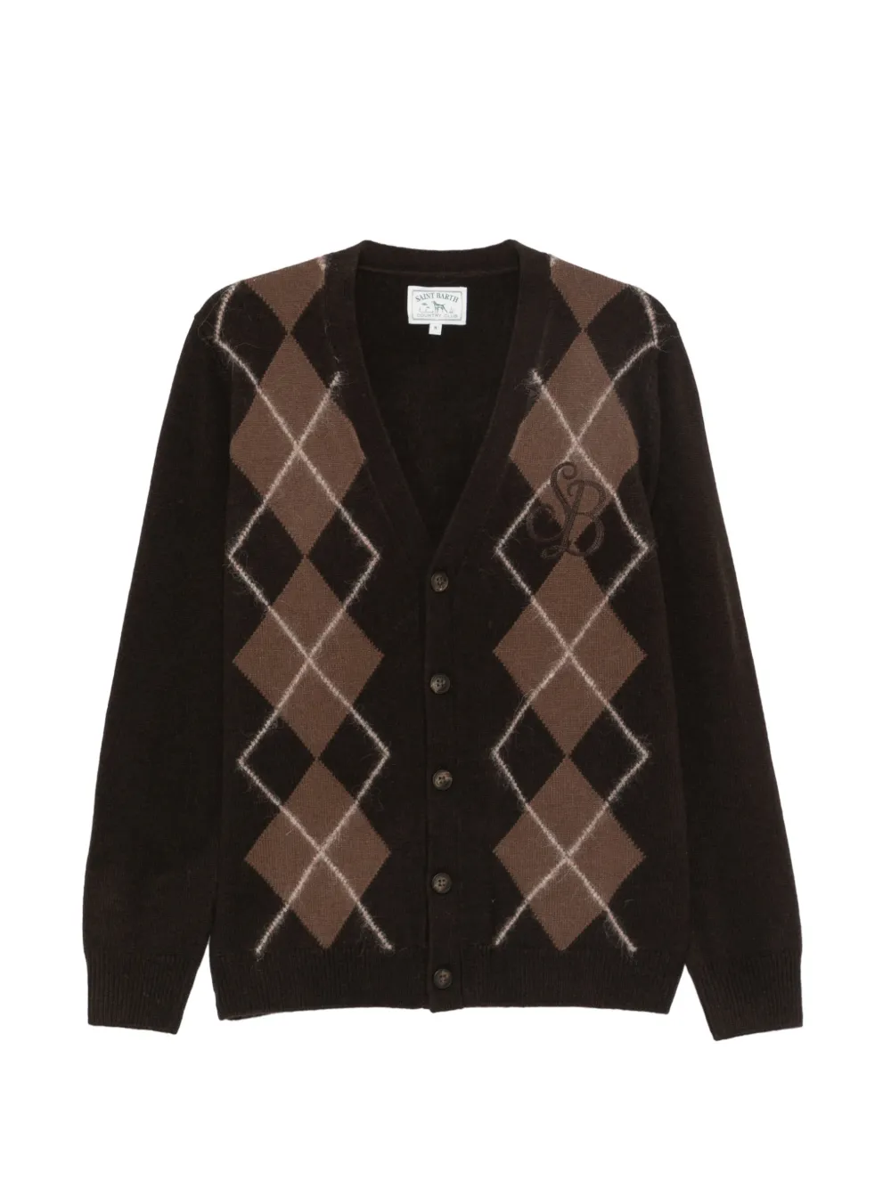 MC2 Saint Barth Jonan argyle-pattern embroidered-logo cardigan Bruin