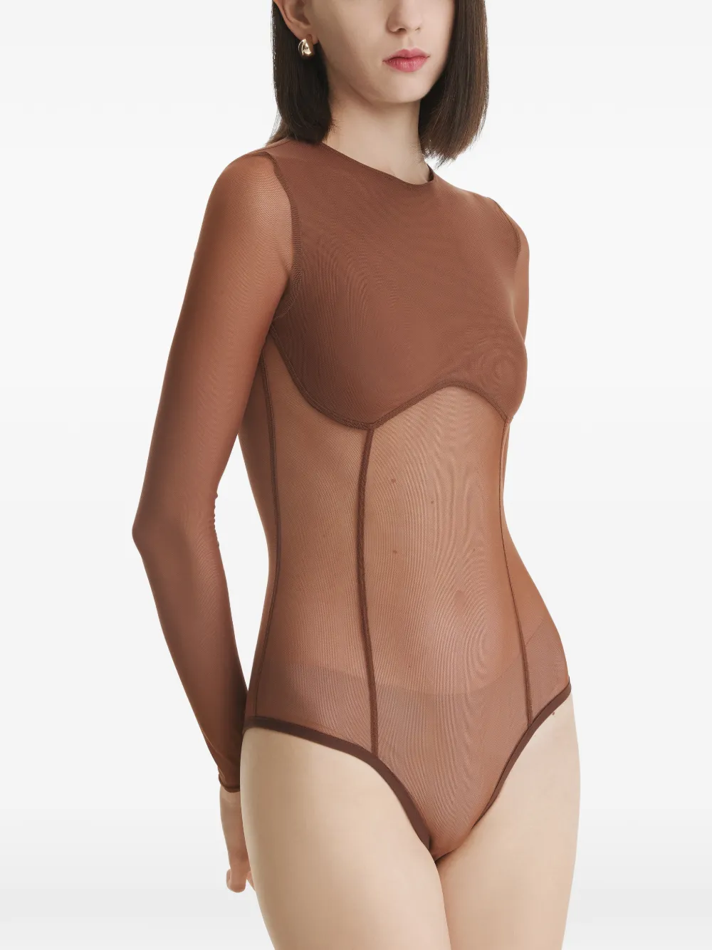 2310 STUDIO sheer panelled bodysuit Bruin