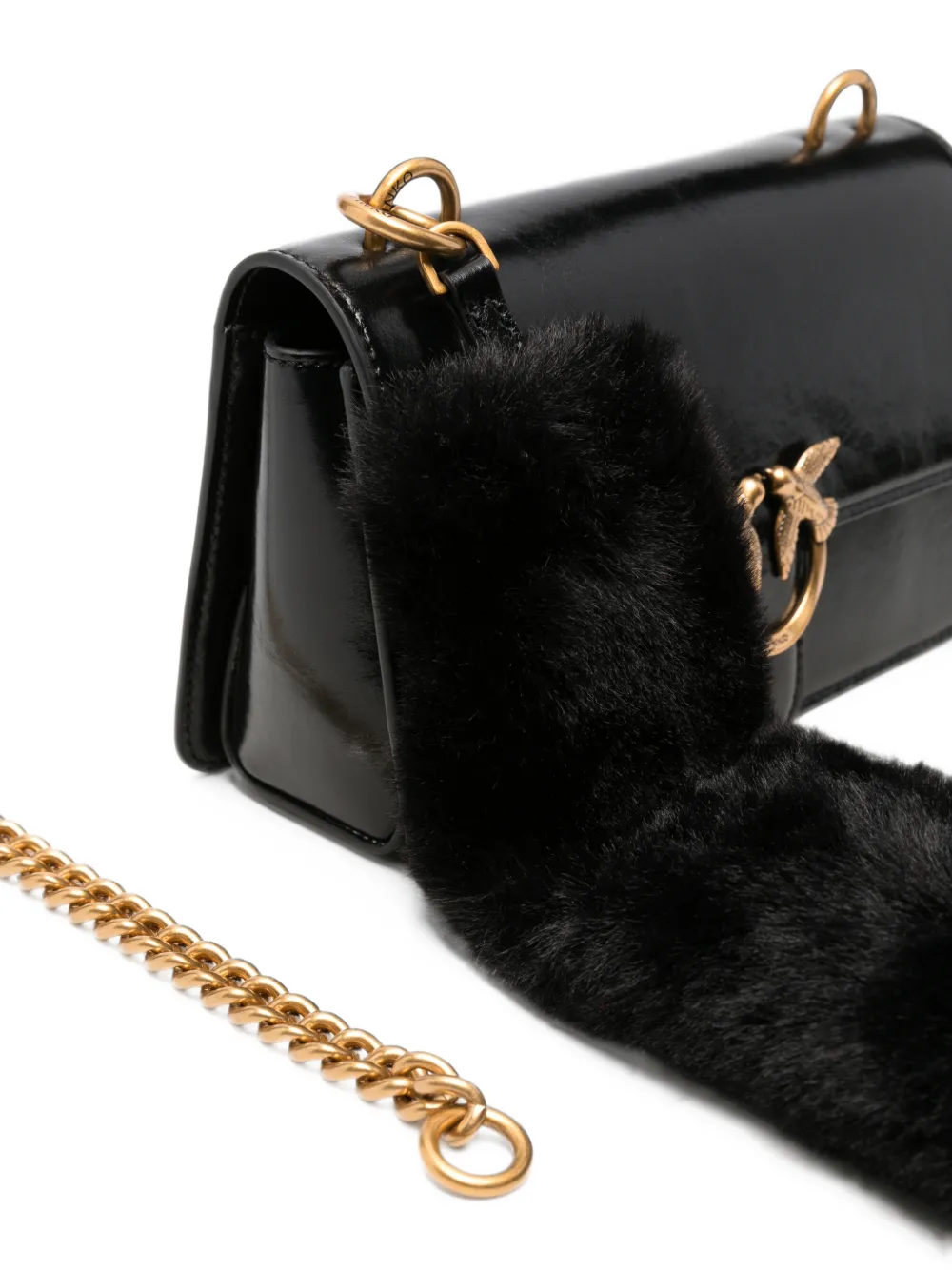 PINKO mini Love One leather shoulder bag Zwart