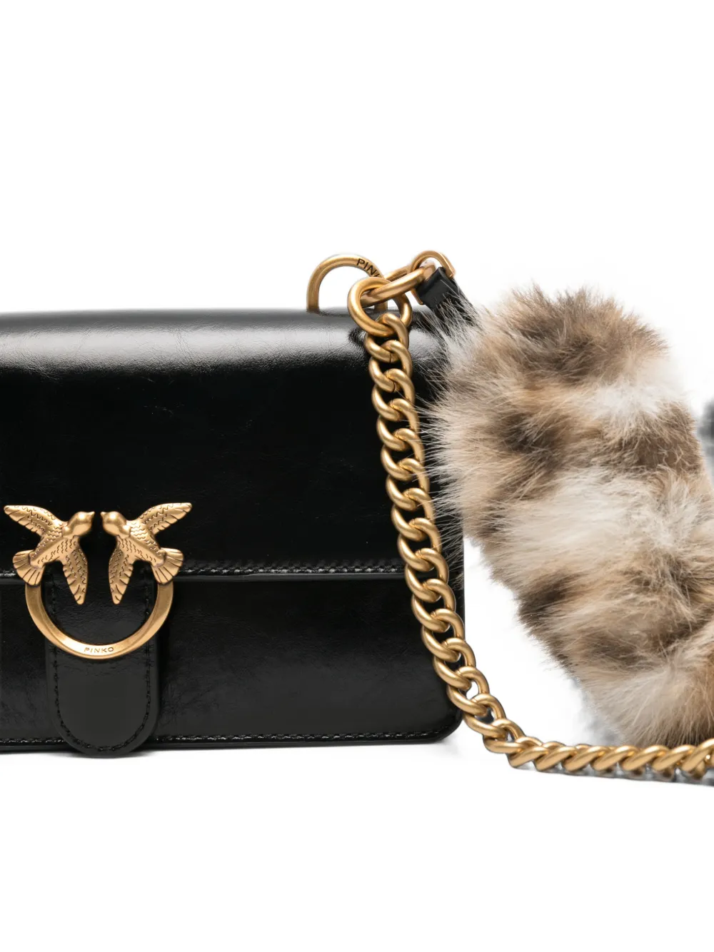 PINKO Love Birds leather shoulder bag Zwart