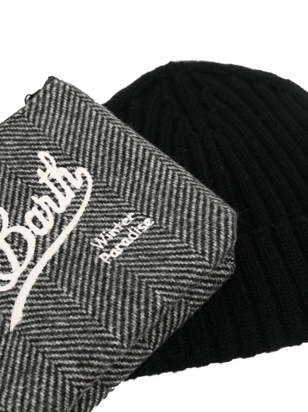 MC2 Saint Barth Aline herringbone-pattern embroidered pouch and Wengen beanie hat set Grijs