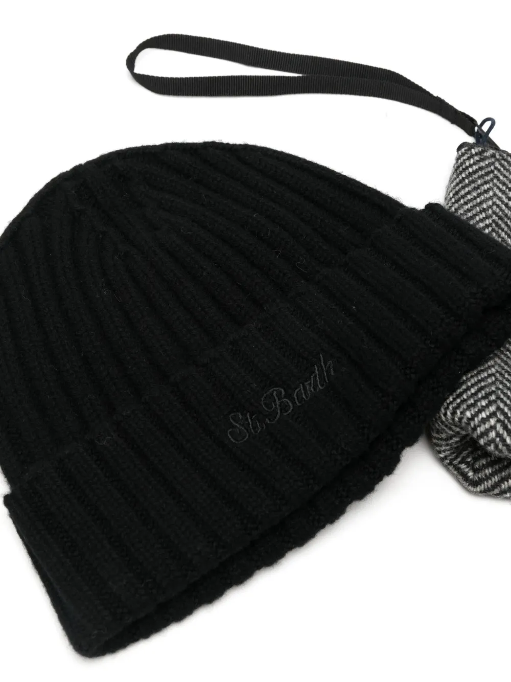 MC2 Saint Barth Aline herringbone-pattern embroidered pouch and Wengen beanie hat set Grijs
