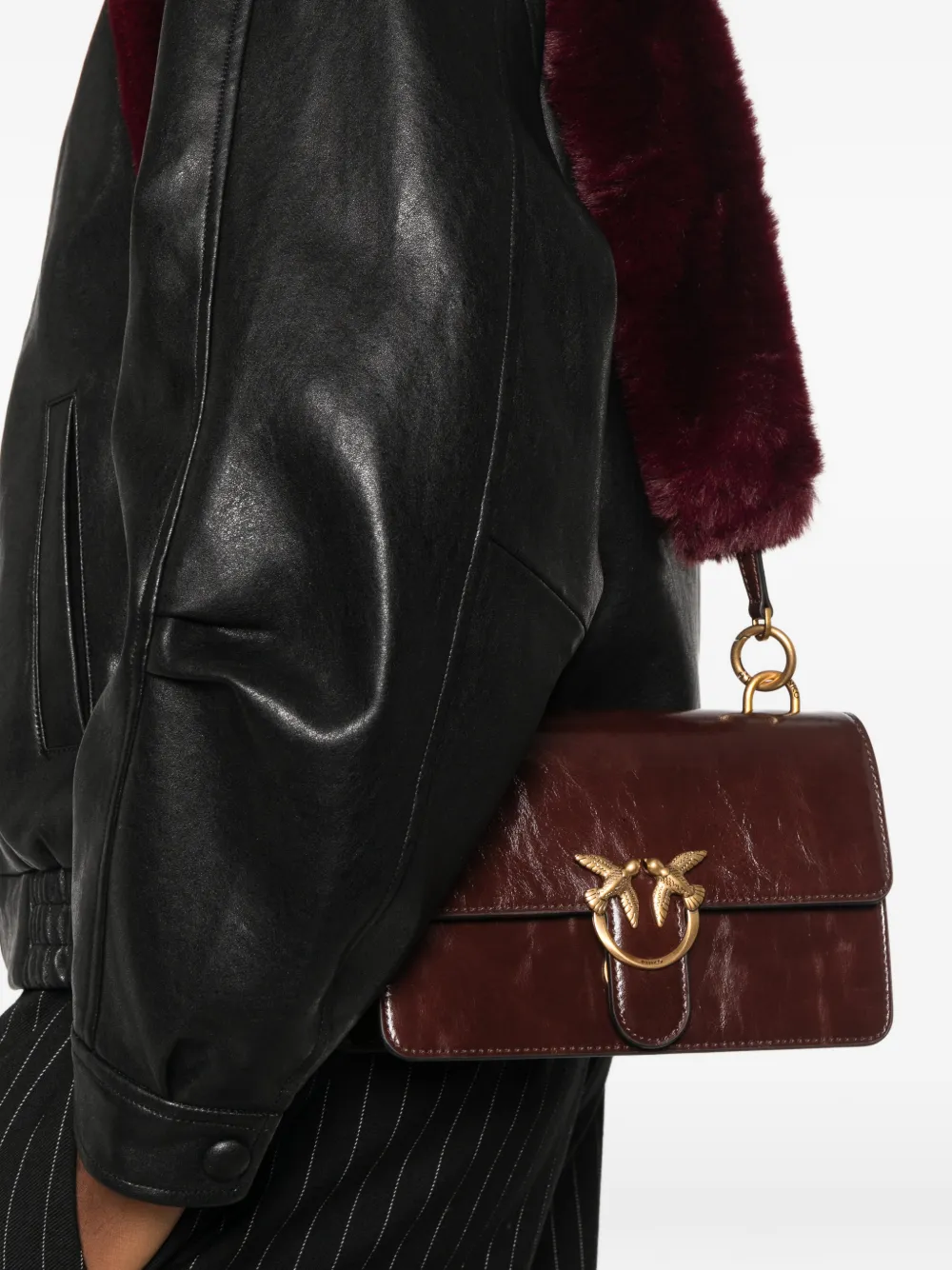 PINKO mini Love One leather shoulder bag Rood