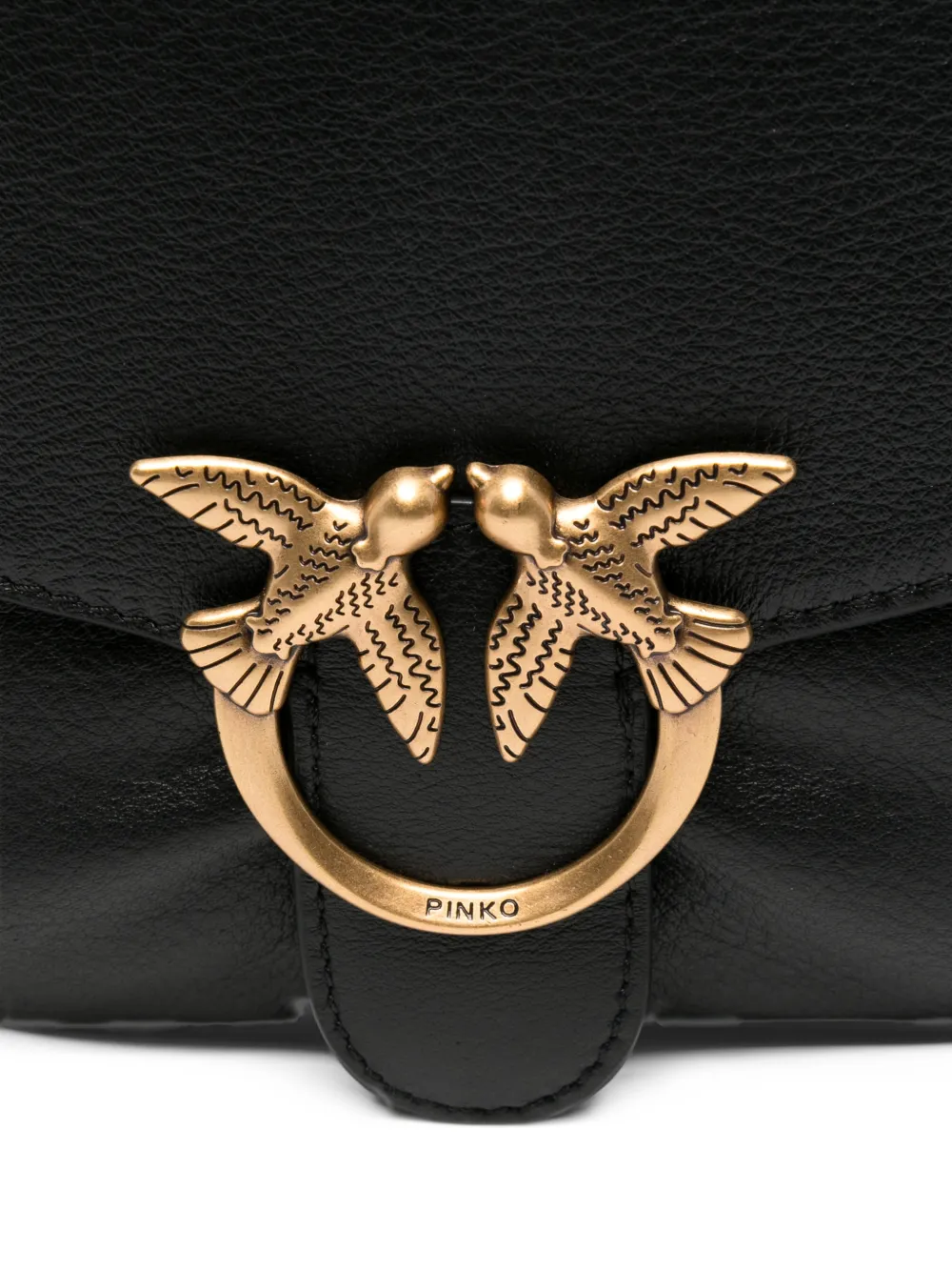 PINKO Love Birds leather shoulder bag Zwart