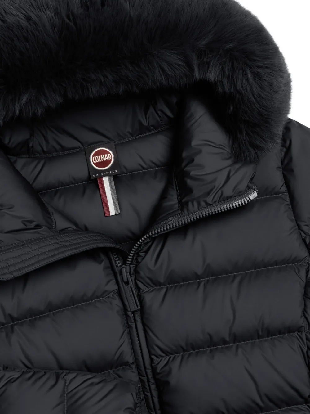 Colmar faux-fur trim hooded puffer jacket Zwart