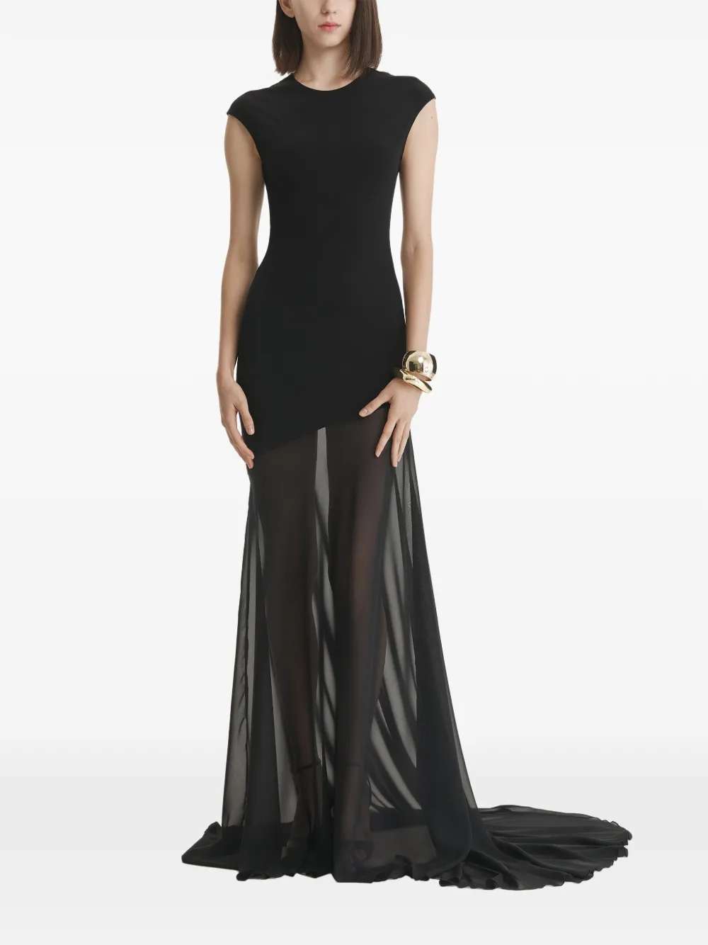2310 STUDIO asymmetric sheer-panel maxi dress - Nero