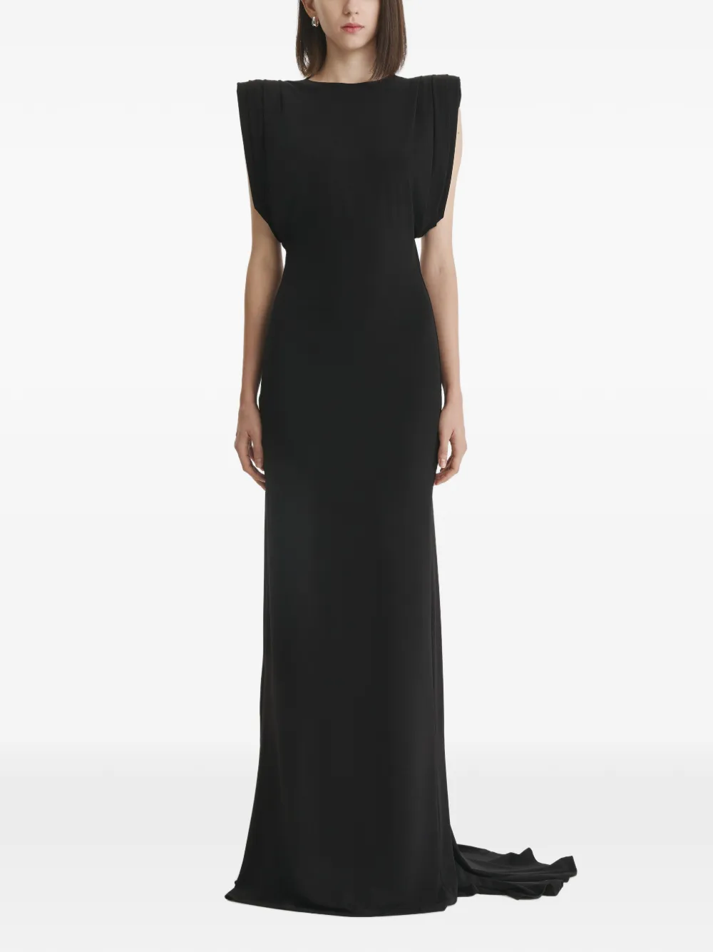 2310 STUDIO padded-shoulder train-hem maxi dress - Nero