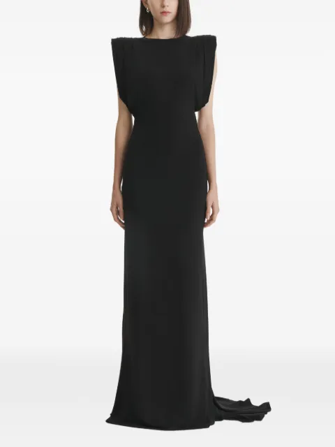 2310 STUDIO Abito lungo con spalle imbottite e orlo a strascico