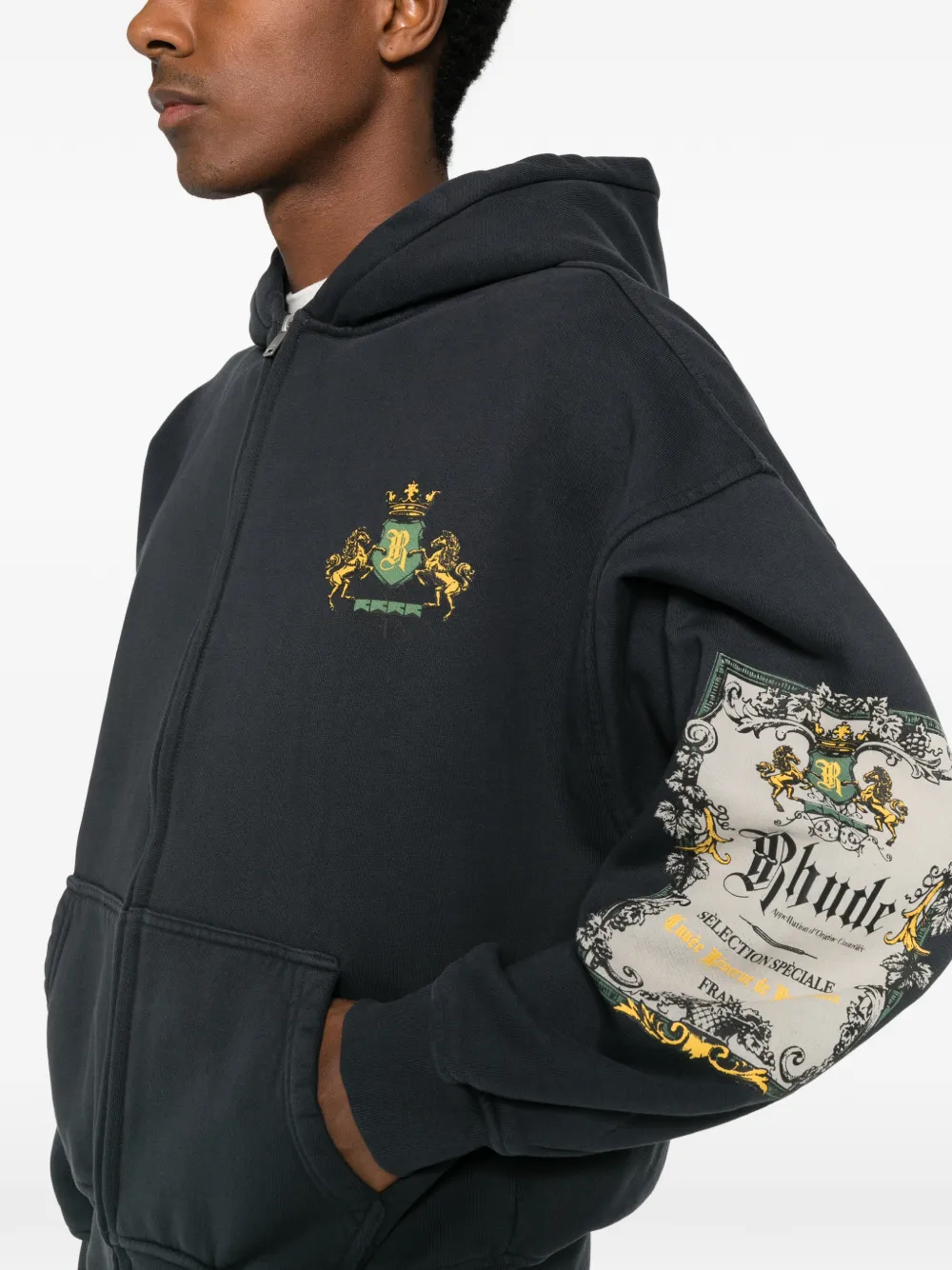 RHUDE graphic-print zip-up hoodie Zwart