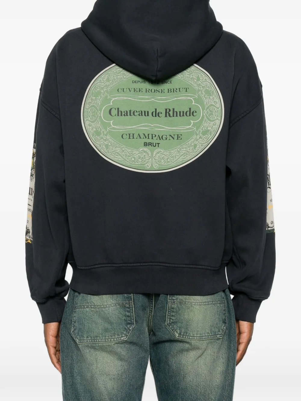 RHUDE graphic-print zip-up hoodie Zwart