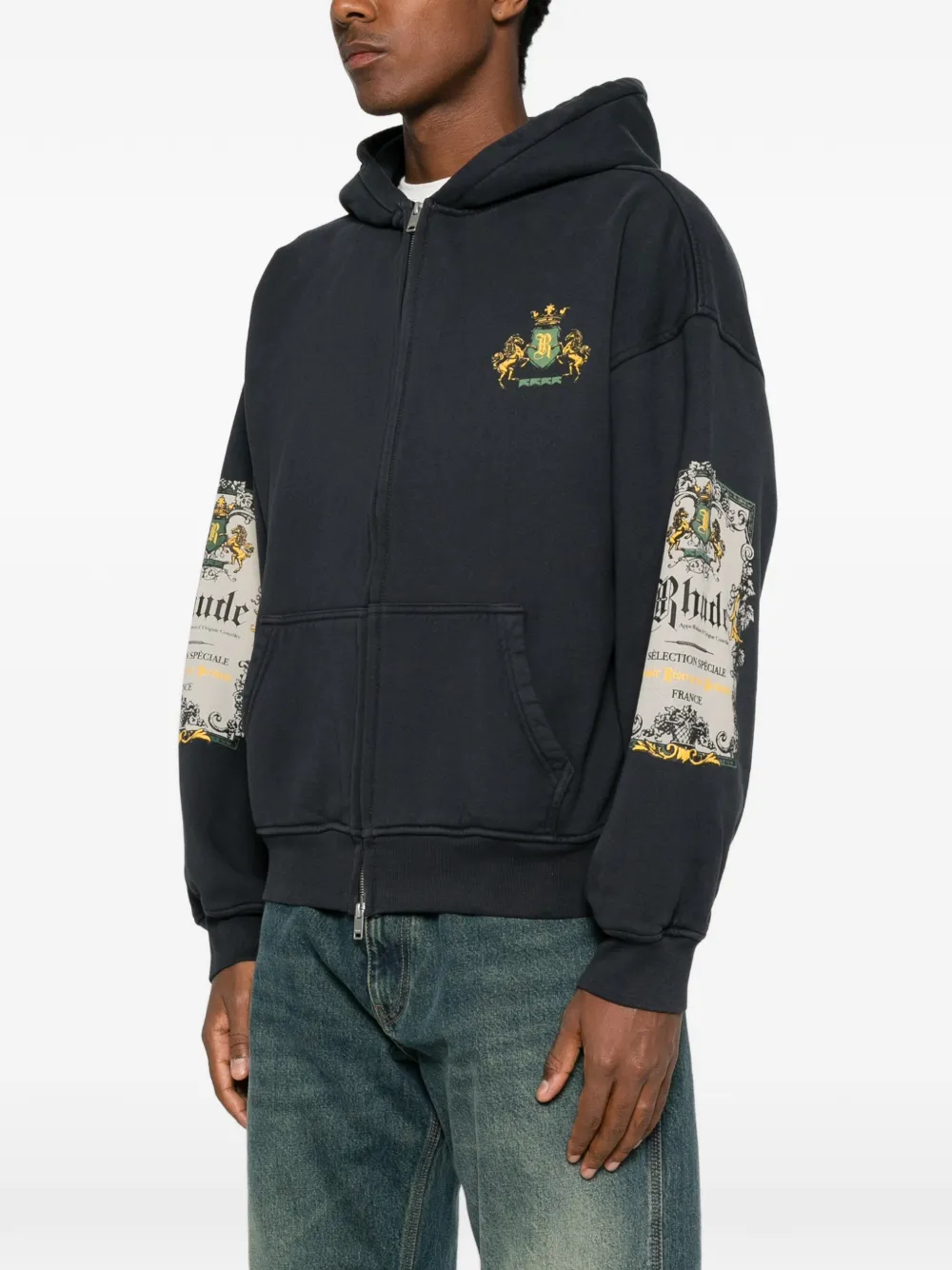 RHUDE graphic-print zip-up hoodie Zwart