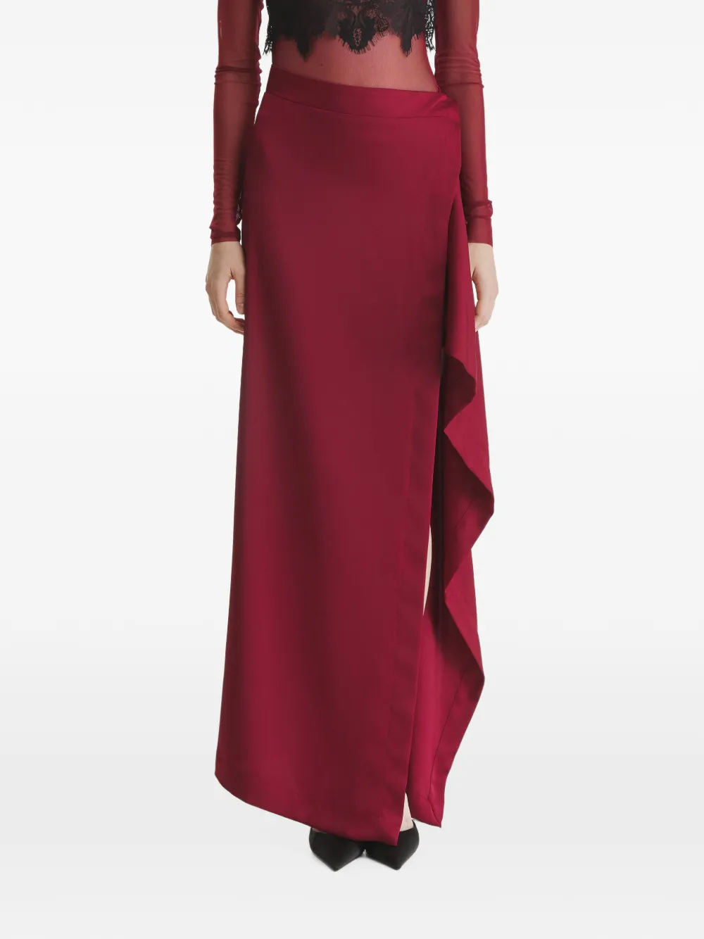 2310 STUDIO asymmetric draped maxi skirt - Rot