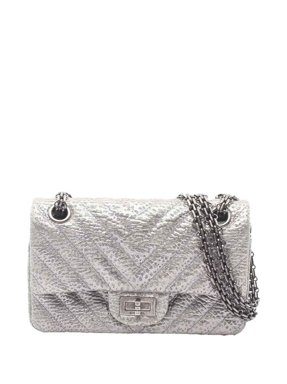 CHANEL Pre-Owned 2016-2017 Mini Reissue 2.55 Metallic Aged Calfskin Double Flap 224 crossbody bag - Silber