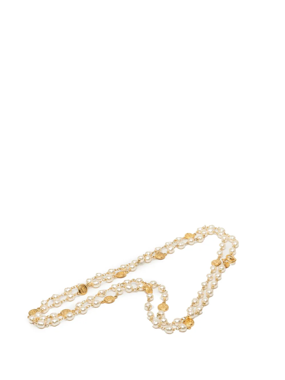 CHANEL Pre-Owned 1980-1990 CC Gold Plated Faux Pearls Necklace costume necklace - Weiß