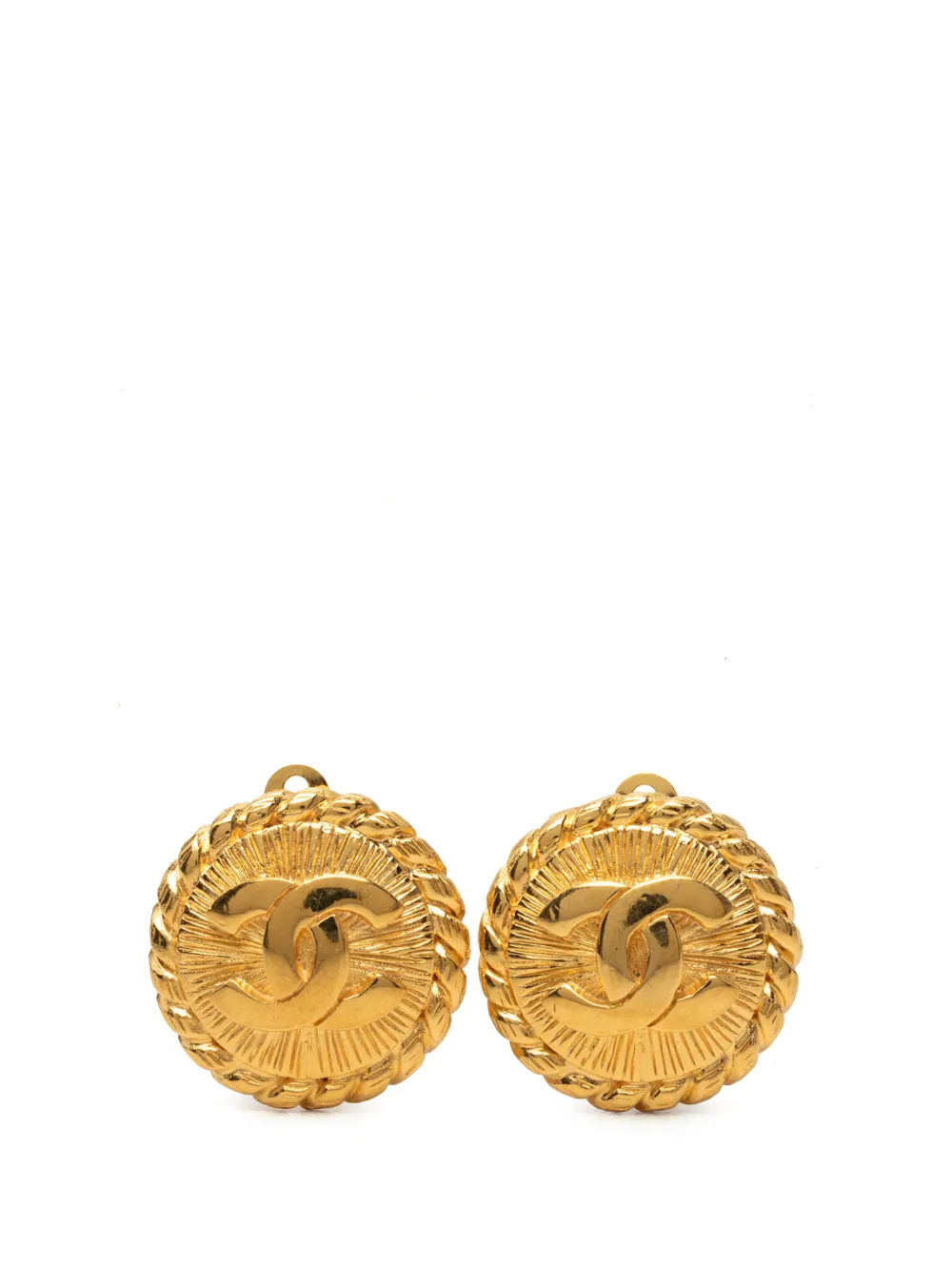 CHANEL Pre-Owned 1970-1980 CC Gold Plated Round Clip On Earrings costume earrings