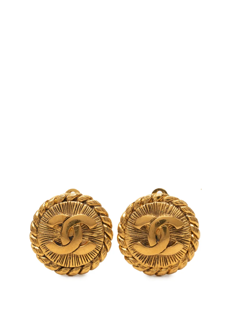 CHANEL Pre-Owned 1970-1980 CC Gold Plated Sunburst Round Clip On Earrings costume earrings