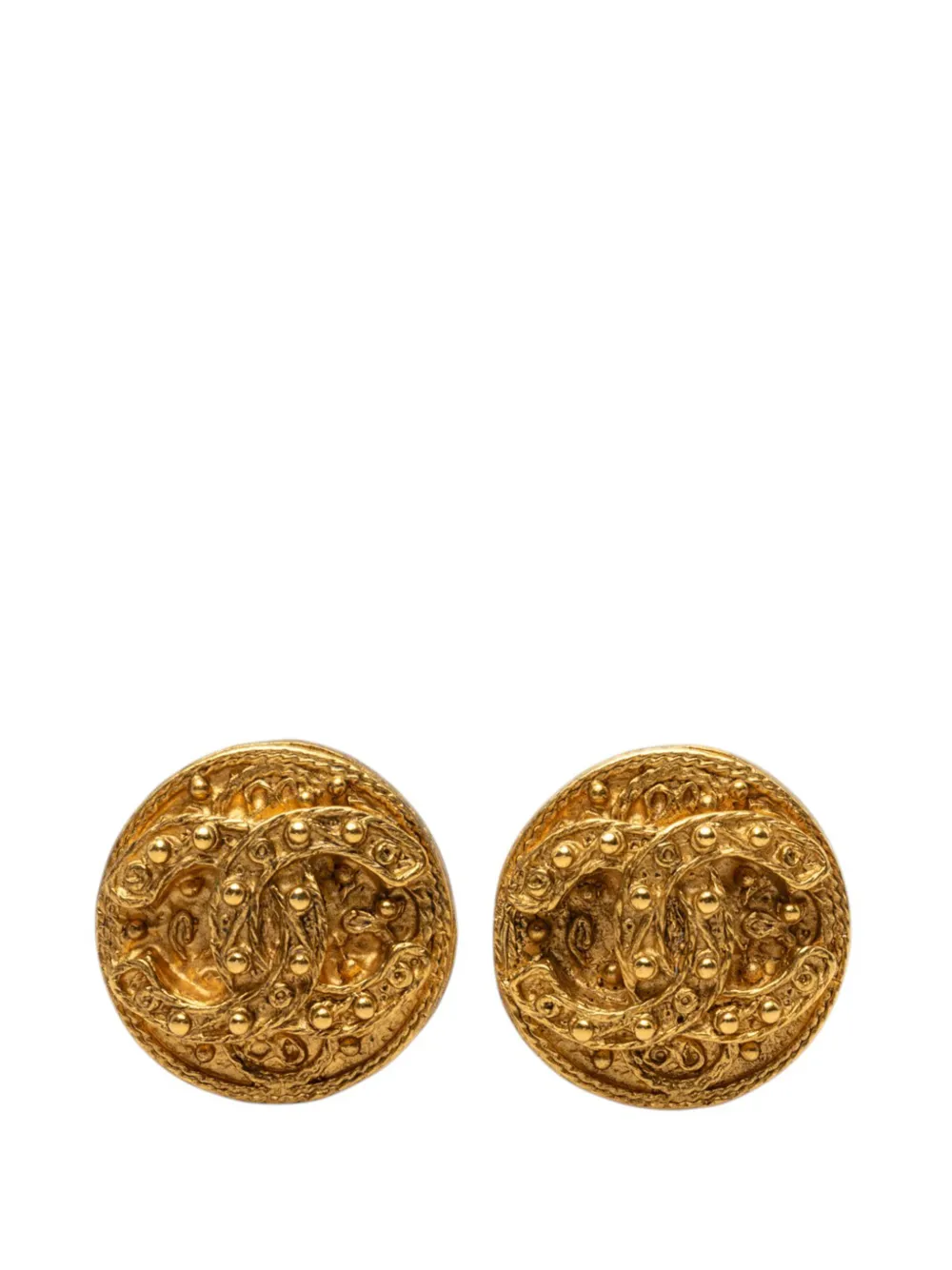 CHANEL Pre-Owned 1997 CC Gold Plated Arabesque Round Clip On Earrings costume earrings