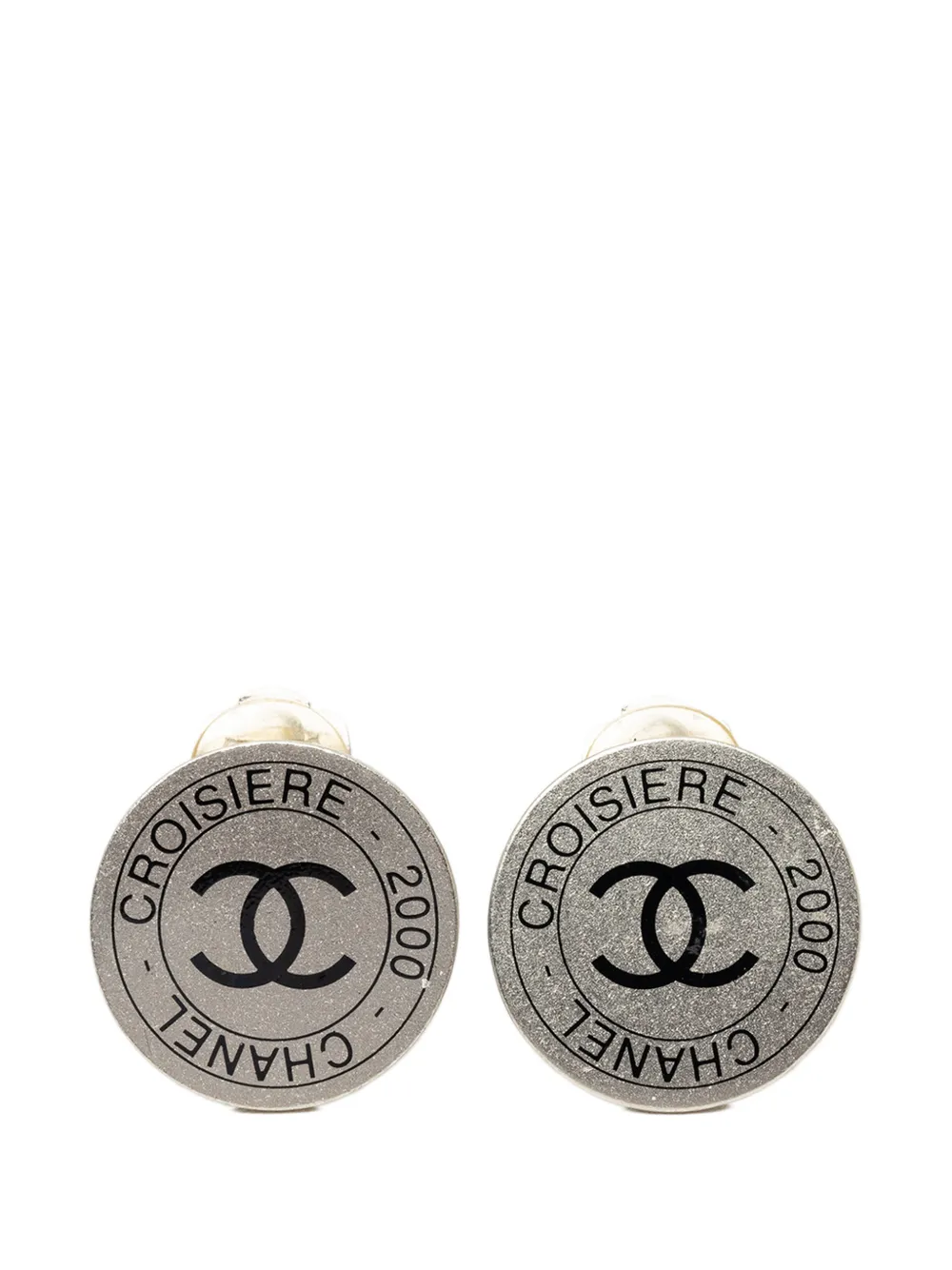CHANEL Pre-Owned 2000 CC Brass Croisiere Round Clip On Earrings costume earrings in Silver
