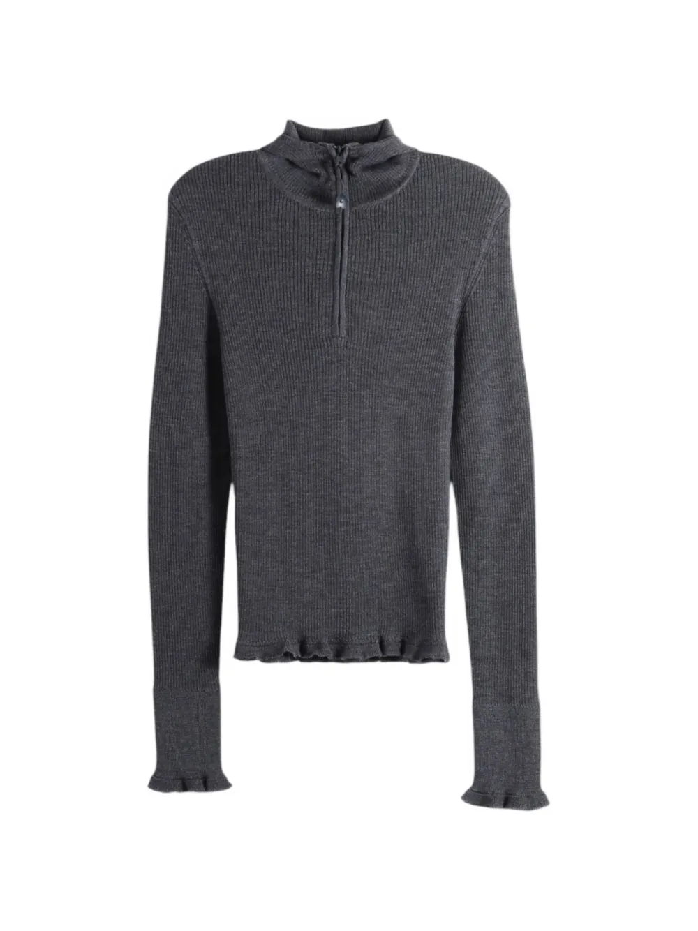 Cecilie Bahnsen ruffled-trim zip-up hoodie - Grau