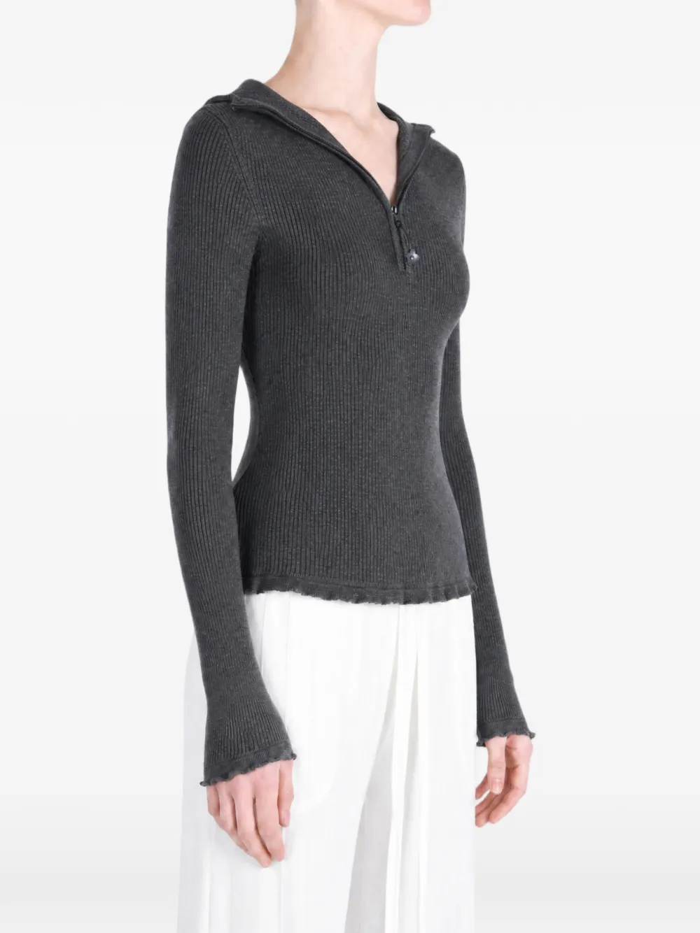 Cecilie Bahnsen ruffled-trim zip-up hoodie Grijs