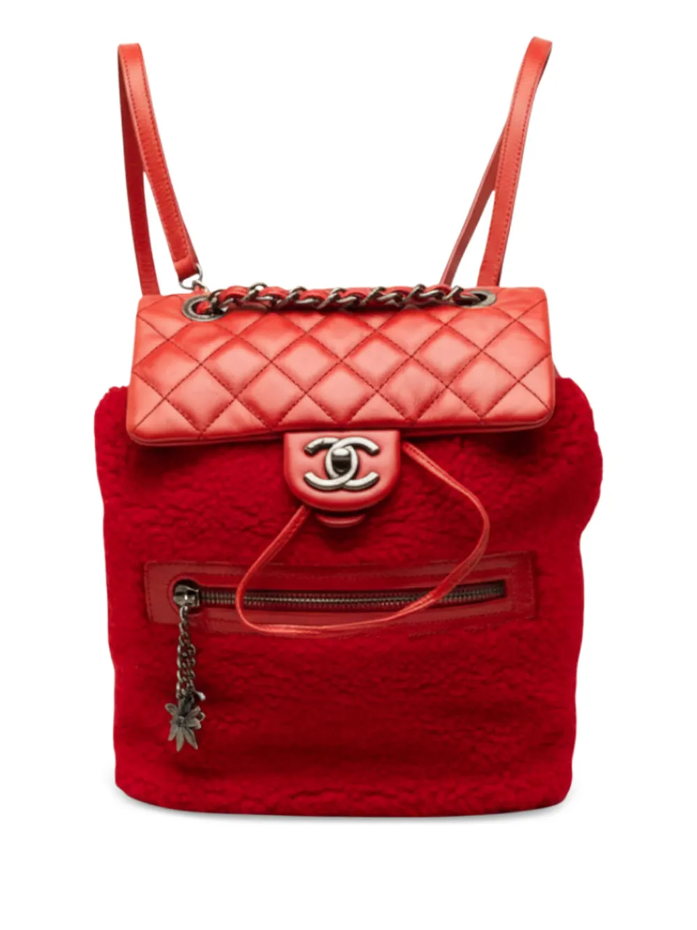 CHANEL Pre-Owned 2015-2016 Small Shearling and Glazed Calfskin Mountain backpack - Red
