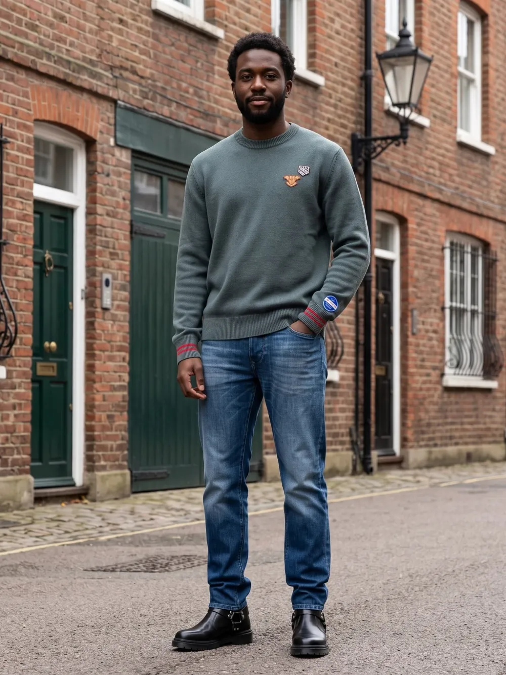 Diesel K-Patri patch-detail striped-cuff sweater Groen