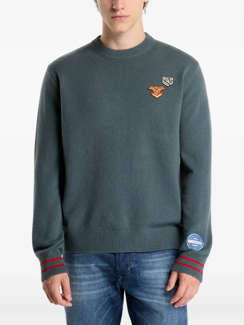Diesel Maglione K-Patri con applicazione e polsini a righe - Verde