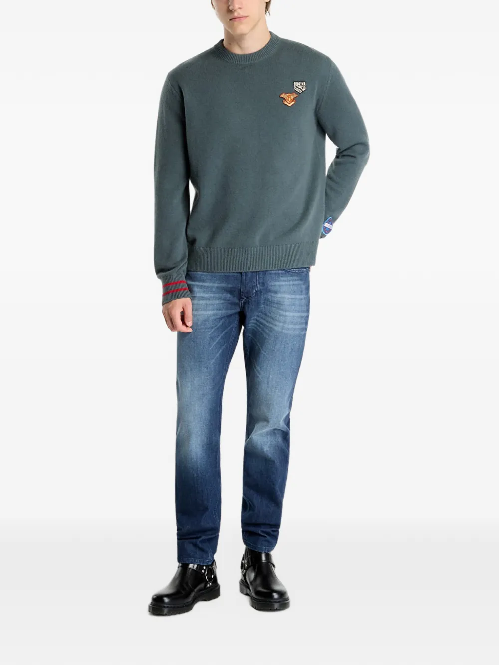 Diesel K-Patri patch-detail striped-cuff sweater Groen