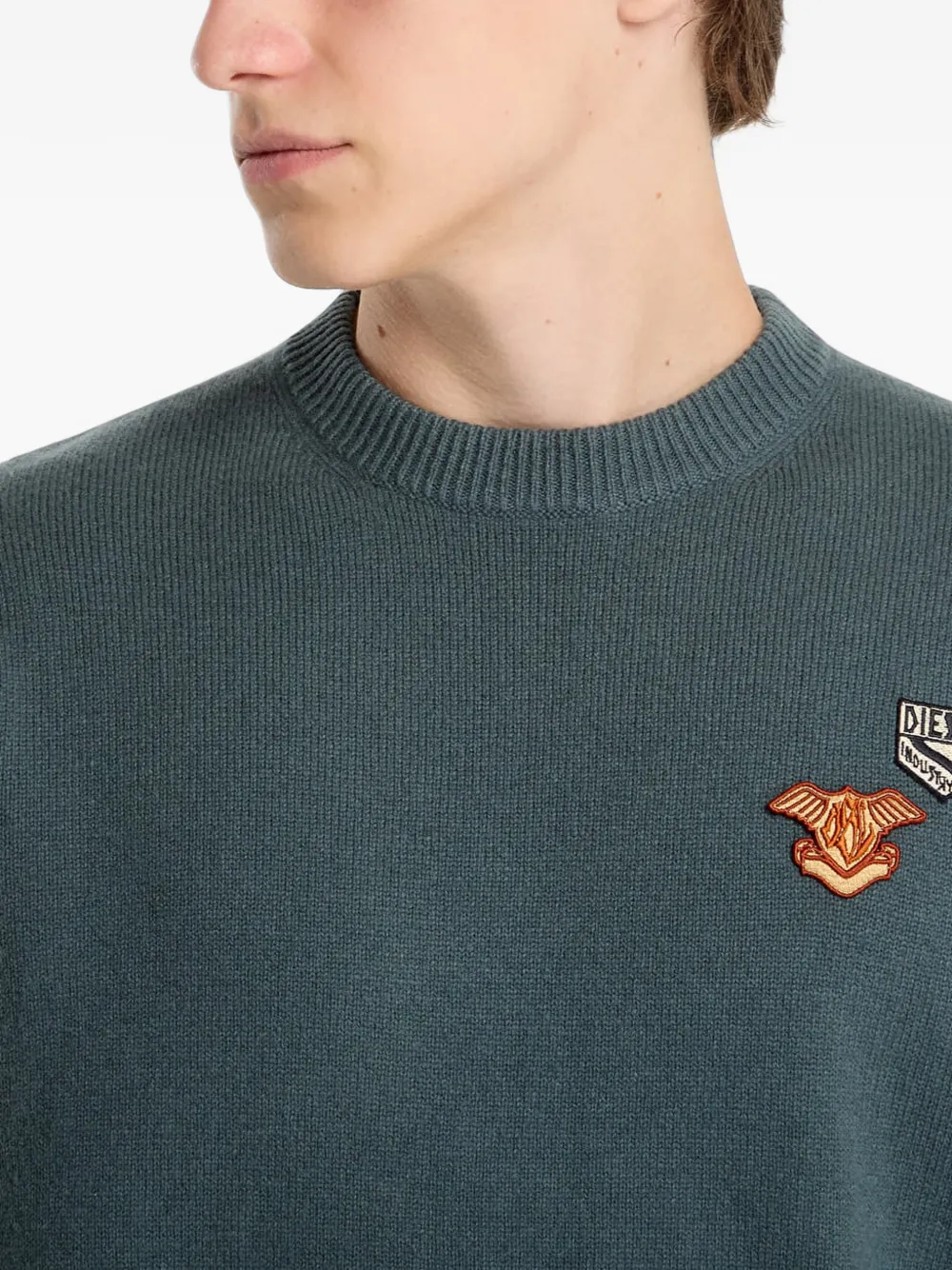 Diesel K-Patri patch-detail striped-cuff sweater Groen