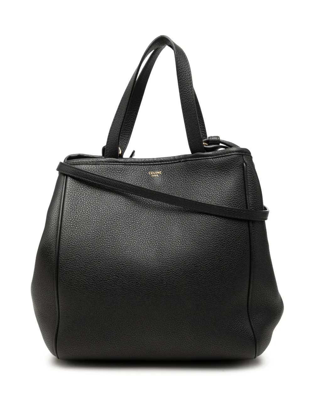 Pre-owned Celine 2021 Small Grained Calfskin Folded Cabas Tote Satchel In Black