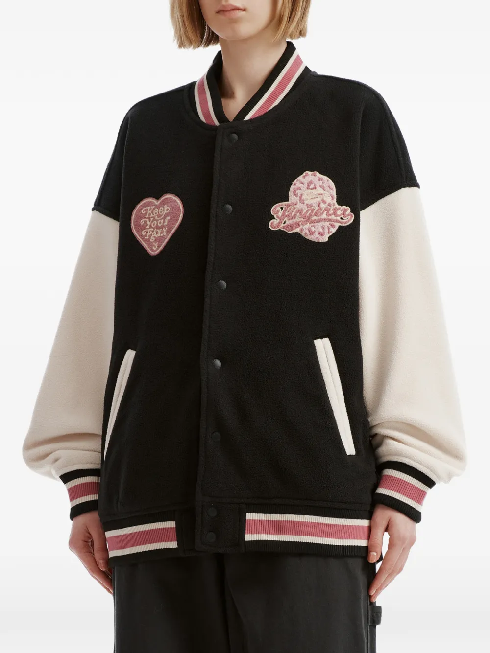 FINGERCROXX Jack met fleecetextuur en patch-detail Zwart