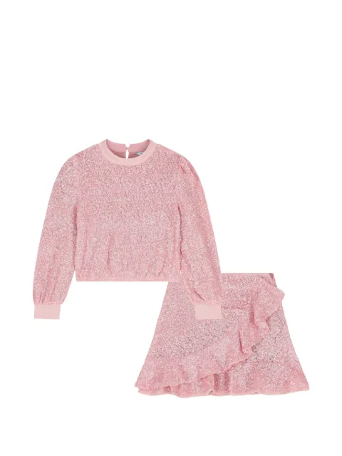 Abel & Lula sequin-embellished ruffled blouse and skirt set