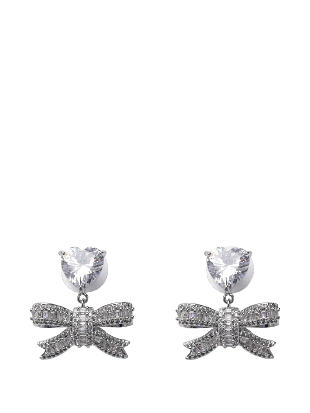 Self-Portrait crystal heart bow drop earrings - Silber