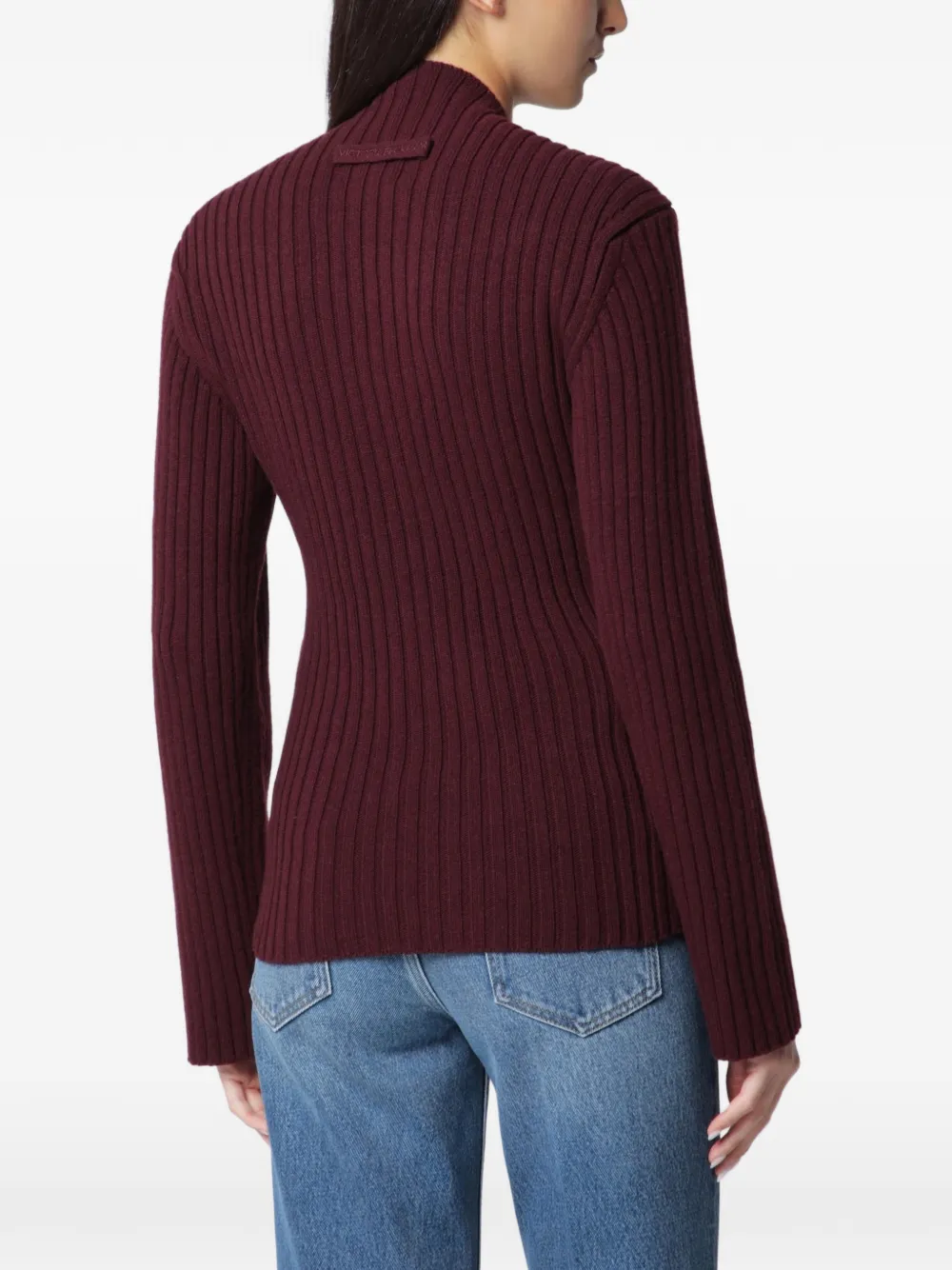 Victoria Beckham ribbed-knit asymmetric-hem sweater Rood