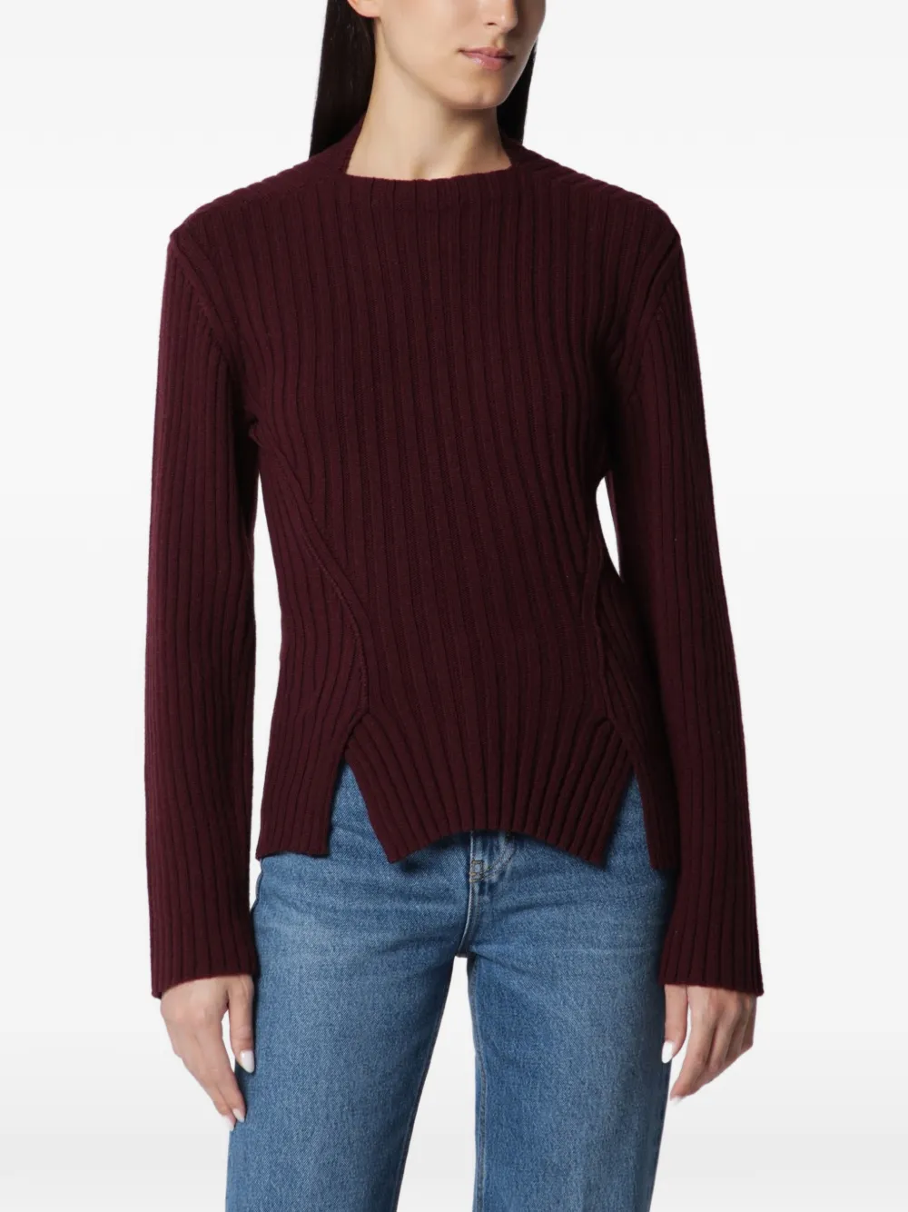 Victoria Beckham ribbed-knit asymmetric-hem sweater Rood