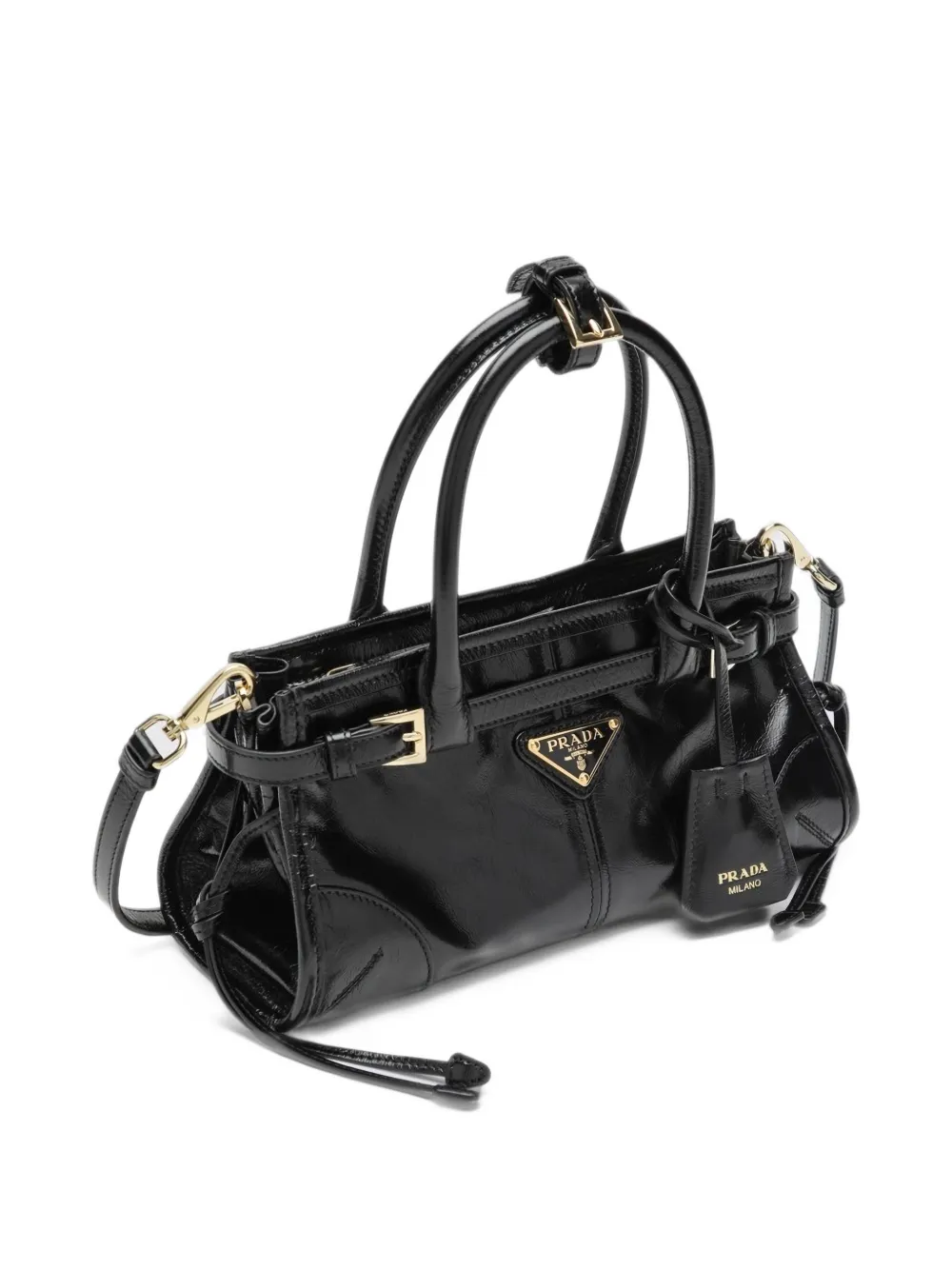 Prada Shopper met logo-plakkaat en gespen Zwart