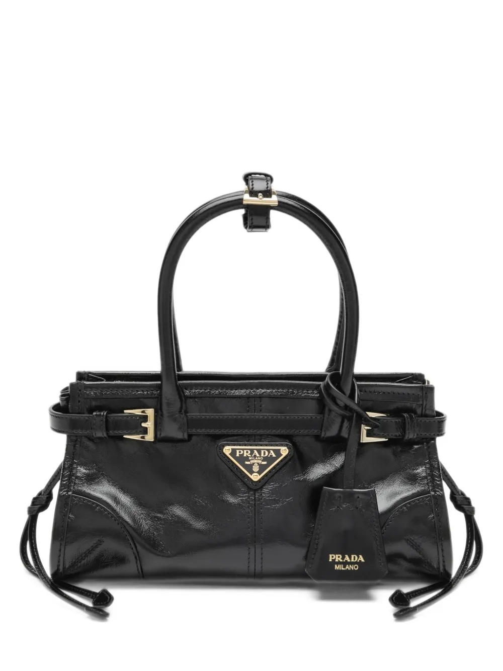Prada Shopper met logo-plakkaat en gespen Zwart