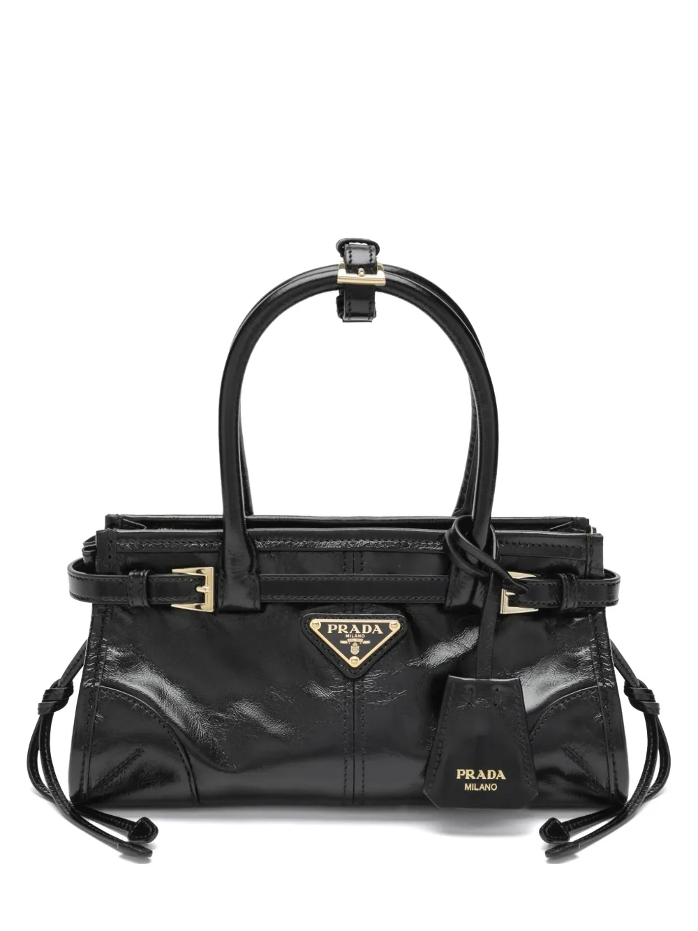 Prada Shopper met logo-plakkaat en gespen Zwart